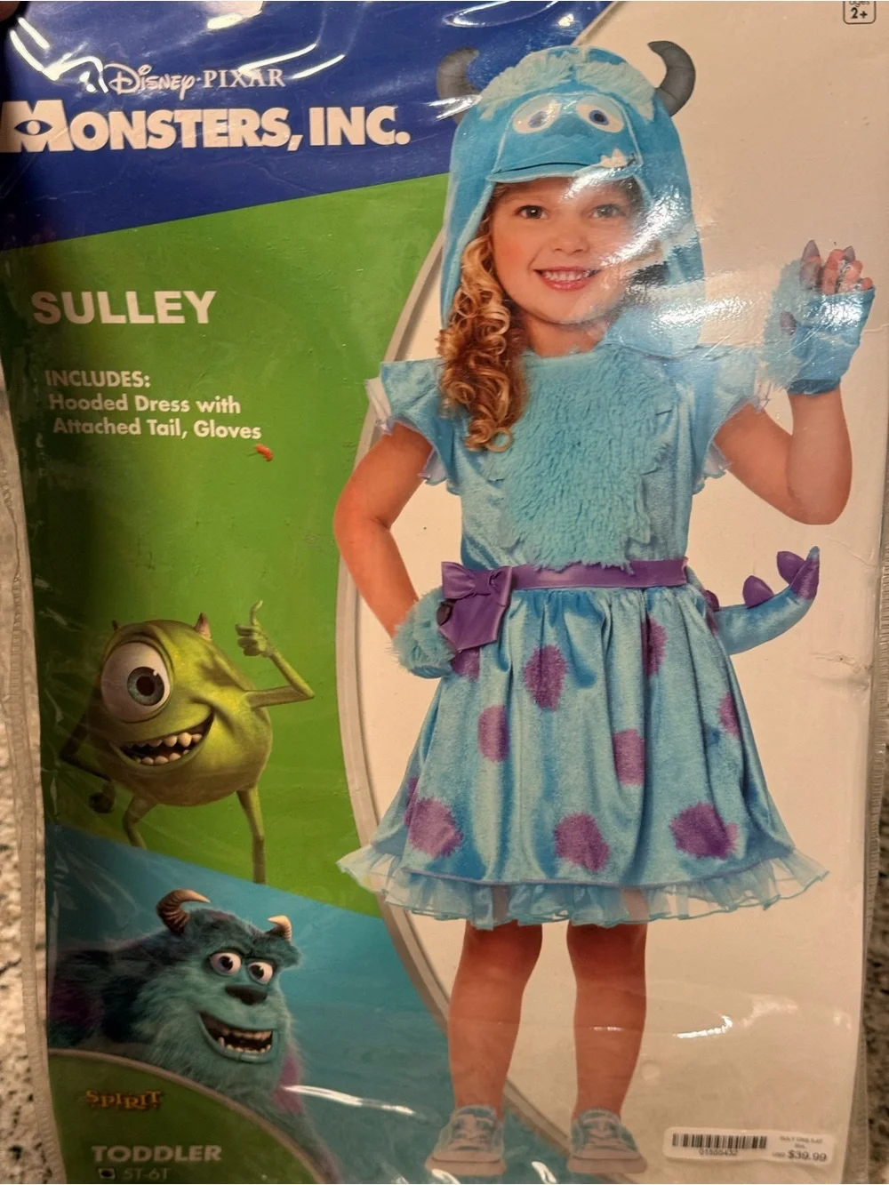 Spirit Halloween Monsters Inc. Toddler Sulley Dress Costume NWT Size 5T-6T